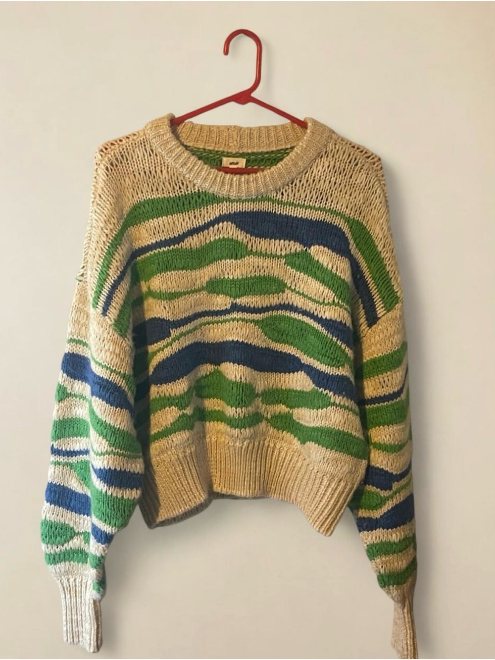 Aerie Striped Crewneck Sweater in Cream, Green & Blue